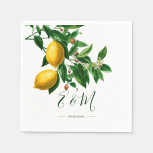 Serviette En Papier Monogramme d'été blanc blanc vert botanique citron