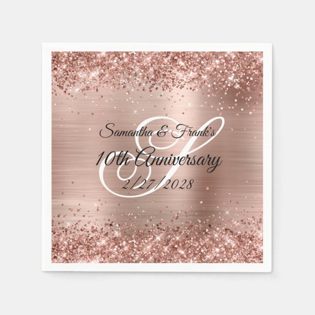 Serviette En Papier Monogramme d'huile d'or Rose de la Glitterie 10e a (Devant)
