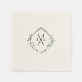 Serviette En Papier Monogramme diamant avec fleurs en À feuillage pers