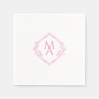Serviette En Papier Monogramme diamant avec fleurs en rose
