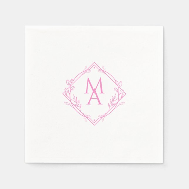 Serviette En Papier Monogramme diamant avec fleurs en rose (Devant)