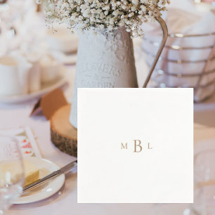 Serviette En Papier Monogramme d'or Blanc élégant cocktail de mariage