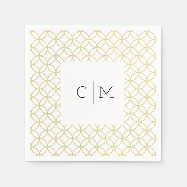 Serviette En Papier Monogramme d'or Géométrique Mariage Cocktail servi (Devant)
