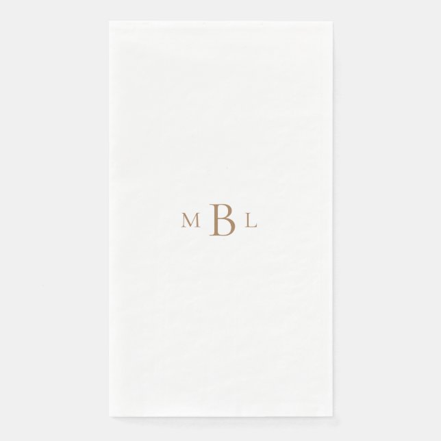 Serviette En Papier Monogramme d'or Mariage élégant blanc (Devant)