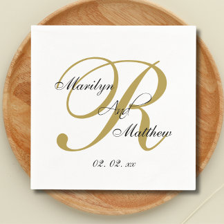 Serviette En Papier Monogramme d'or Mariage élégant minimal