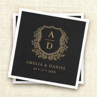 Monogramme d'or noir Floral Crest Mariage