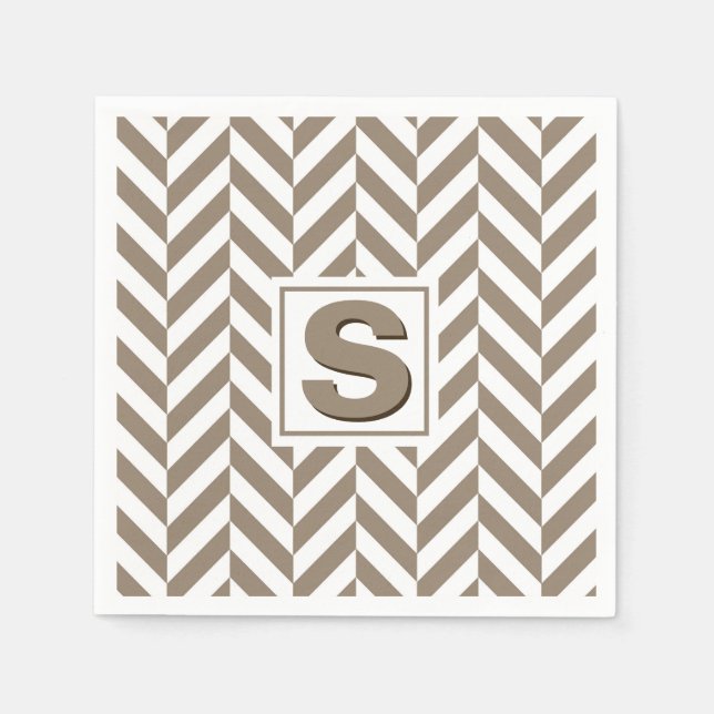 Serviette En Papier Monogramme d'os de cerf blanc tan (Devant)