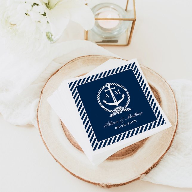 Serviette En Papier Monogramme du Mariage d'Ancre bleu marine (Créateur téléchargé)