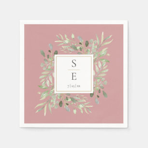 Serviette En Papier Monogramme Dusty Rose Verdure Foliage