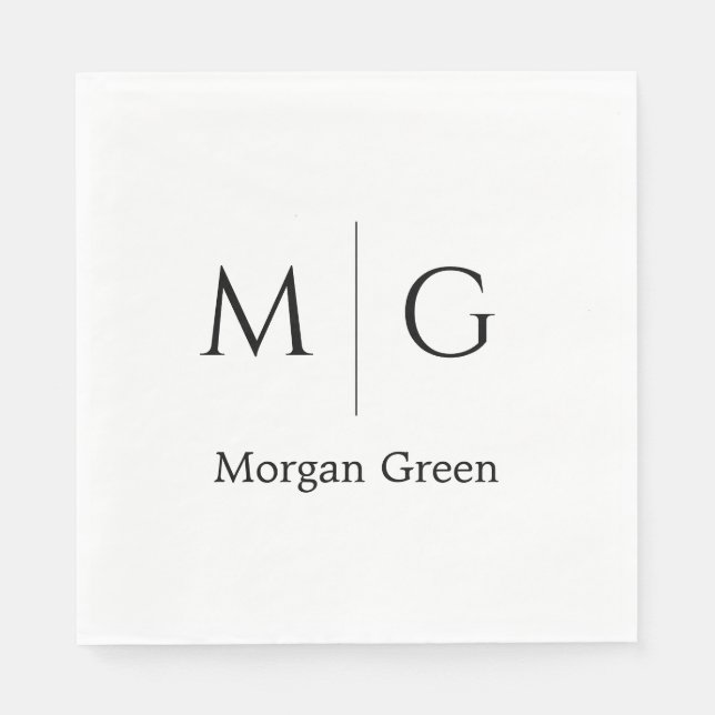 Serviette En Papier Monogramme élégant avec design de nom blanc (Devant)