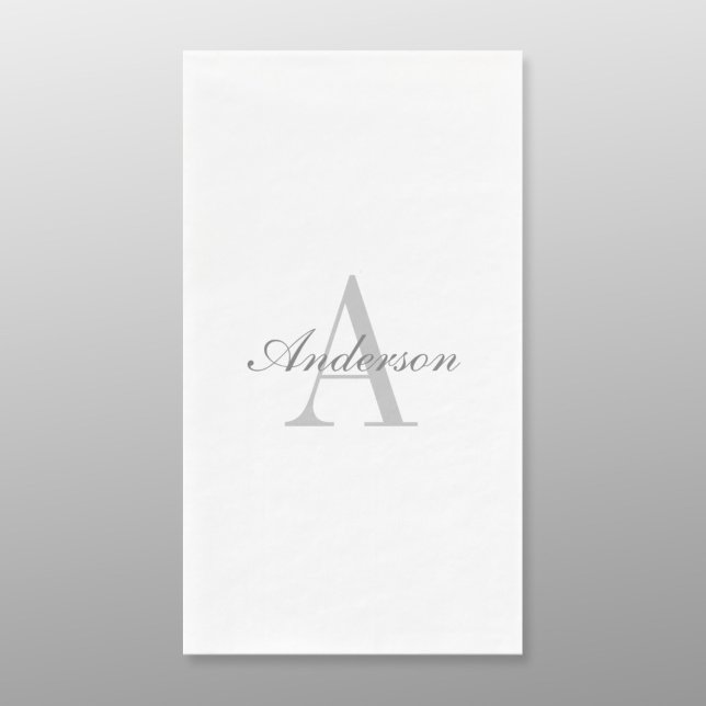 Serviette En Papier Monogramme élégant blanc et gris (Créateur téléchargé)