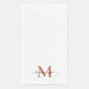 Serviette En Papier Monogramme élégant et simple en terre cuite avec f