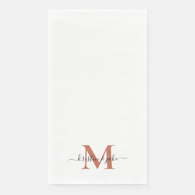 Serviette En Papier Monogramme élégant et simple en terre cuite avec f (Devant)