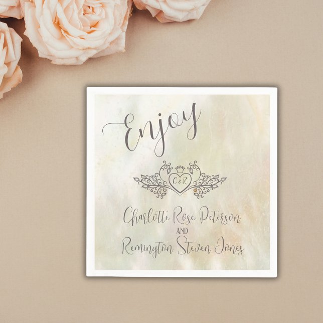 Serviette En Papier Monogramme Elegant Mère de Pearl Peach Mariage (Créateur téléchargé)