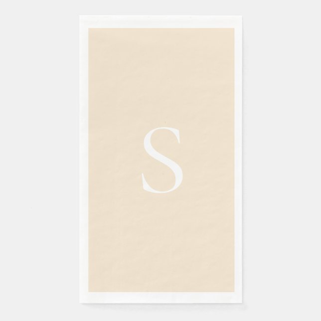 Serviette En Papier Monogramme élégant minimaliste Champagne & Blanc (Devant)
