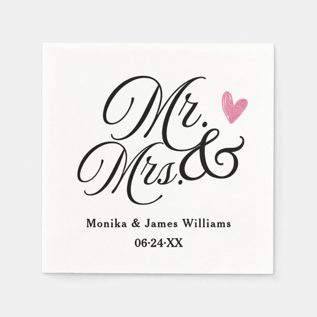 Serviette En Papier Monogramme élégant personnalisé de mariage Mr et M (Devant)