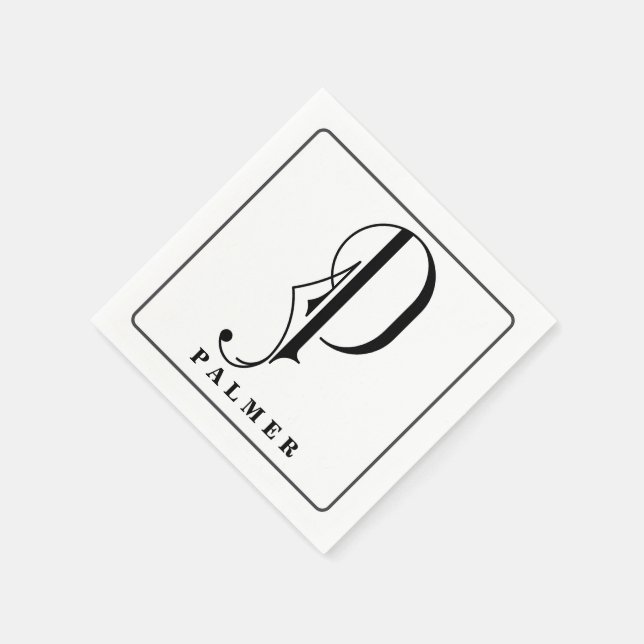 Serviette En Papier Monogramme élégant Premier P Nom modifiable (Coin)