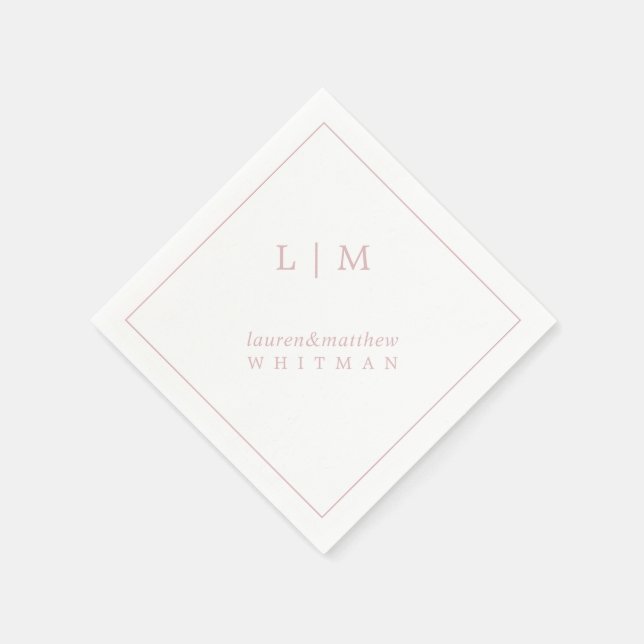 Serviette En Papier Monogramme Élégant Rose Clair Simple pour Mariage (Coin)