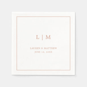 Serviette En Papier Monogramme Élégant Rose Simple Pour Mariage