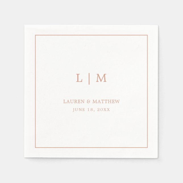 Serviette En Papier Monogramme Élégant Rose Simple Pour Mariage (Devant)