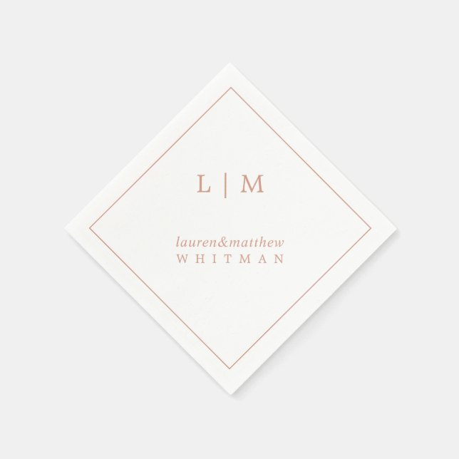 Serviette En Papier Monogramme Élégant Rose Simple Pour Mariage (Coin)