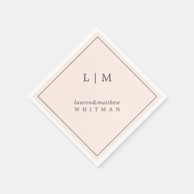 Serviette En Papier Monogramme Élégant Rose Simple pour Mariage (Coin)