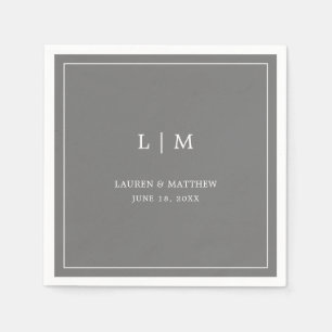 Serviette En Papier Monogramme Élégant Simple Gris Foncé pour Mariage