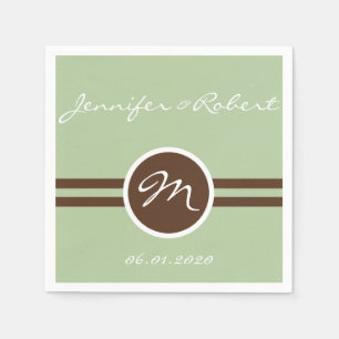Serviette En Papier Monogramme en Sage Green et Napkin Brown