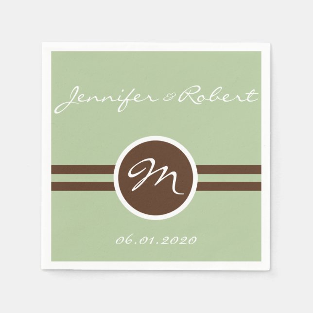 Serviette En Papier Monogramme en Sage Green et Napkin Brown (Devant)