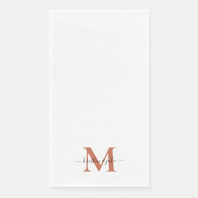 Serviette En Papier Monogramme en terre cuite simple et élégant (Devant)