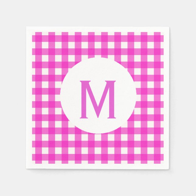 Serviette En Papier Monogramme En vichy rose chaud simple (Devant)