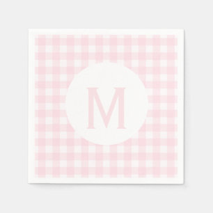 Serviette En Papier Monogramme En vichy rose pâle simple