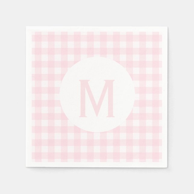 Serviette En Papier Monogramme En vichy rose pâle simple (Devant)