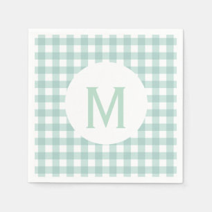 Serviette En Papier Monogramme En vichy vert simple de base