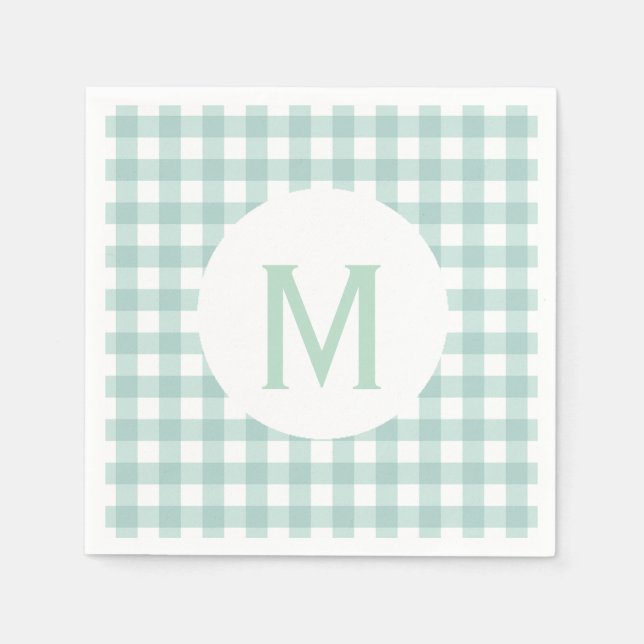 Serviette En Papier Monogramme En vichy vert simple de base (Devant)