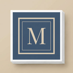 Serviette En Papier Monogramme encadré bleu personnalisé et vanille