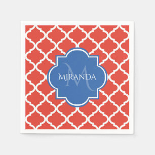 Serviette En Papier Monogramme et nom bleu de Red Quatrefoil