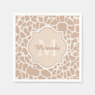 Serviette En Papier Monogramme et nom brun clair chics d'impression de