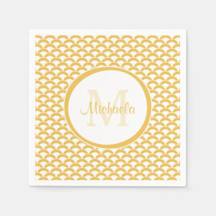 Serviette En Papier Monogramme et nom des pétoncles jaunes et blancs m