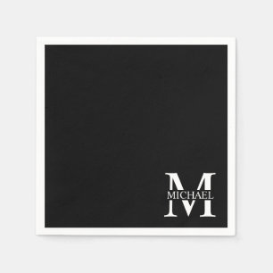 Serviette En Papier Monogramme et nom personnalisés en noir