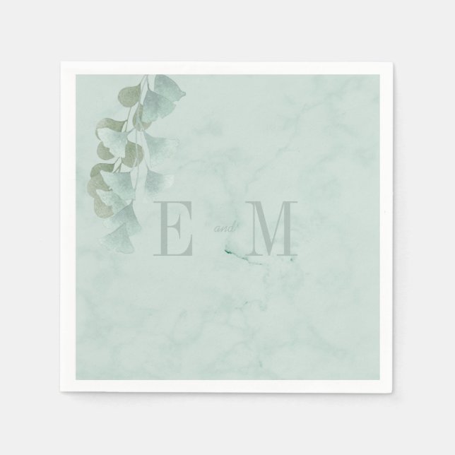 Serviette En Papier Monogramme Eucalyptus Foliage Chic Mariage (Devant)