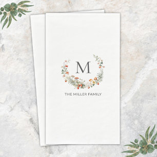 Serviette En Papier Monogramme Fantaisie Aquarelle Floral Botanique 