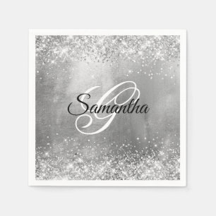 Serviette En Papier Monogramme fantaisie en argent