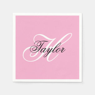 Serviette En Papier Monogramme fantaisie noir et blanc Rose