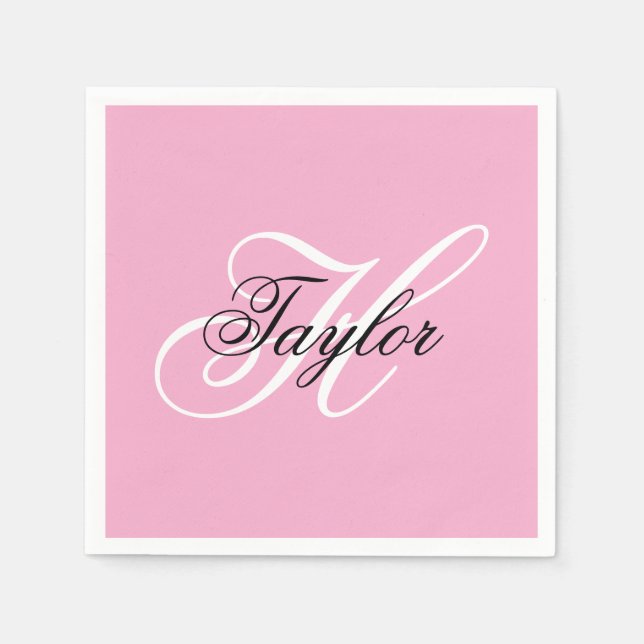 Serviette En Papier Monogramme fantaisie noir et blanc Rose (Devant)