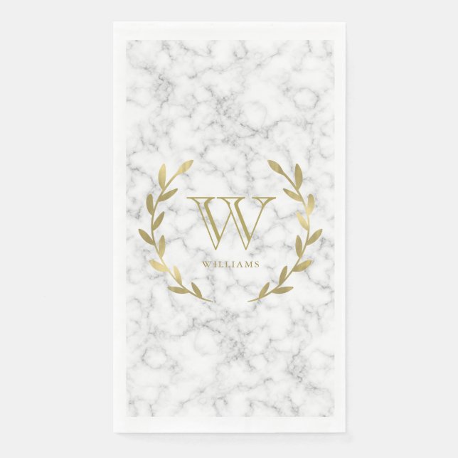 Serviette En Papier Monogramme Faux Gold Foil sur texture de marbre (Devant)