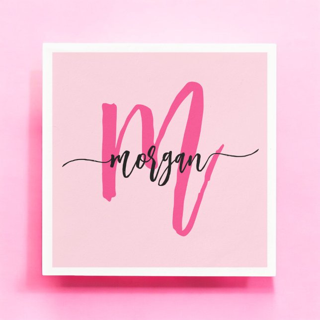 Serviette En Papier Monogramme Féminin Moderne en Écriture Rose Chaud (Créateur téléchargé)