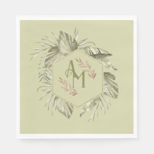 Serviette En Papier Monogramme Feuille de palmier vert 2