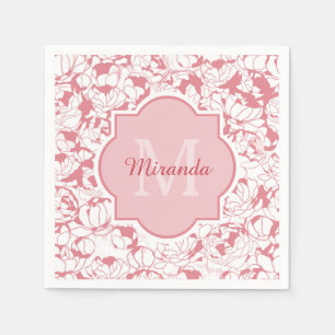 Serviette En Papier Monogramme Fillette Floral Rose Clair Moderne Avec