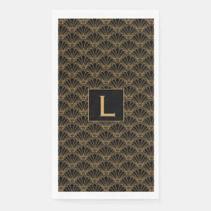 Serviette En Papier Monogramme Fleurs de ventilateur Art Déco Noir et